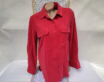 90年代風刺繍入りバーガンディブラウス：レトロな長袖シャツ 