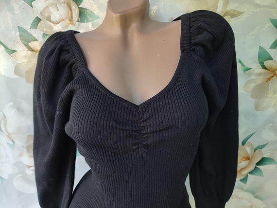 90s Vintage Women's Black Ribbed Sweater/Pullover… - image 2