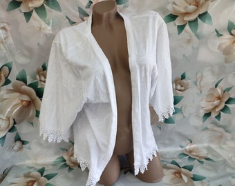 Jaren '90 Vintage dames witte boho bolero cape met kant. Maat M-L.