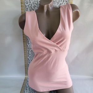 90s Vintage Cotton Women&#39;s Pink V-Neck Top/Tank Top. Size S-M.