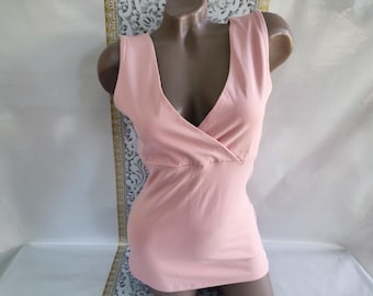 90s Vintage Cotton Women's Pink V-Neck Top/Tank Top. Size S-M.