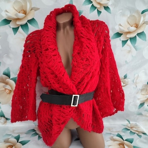 90s Vintage women&#39;s red shaggy bolero/poncho collar flared sleeve. Size S-M.