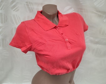 90s Vintage Oversized Women's Red Crop Polo Shirt Short Sleeve. Size XS-S.