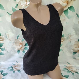 90s Vintage Womens Knitted Black Top/Tank Top.Size L-XL.