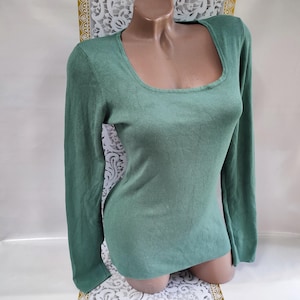 90s Vintage Women&#39;s Mint Ribbed Sweater/Pullover Long Sleeve. Size L-XL.
