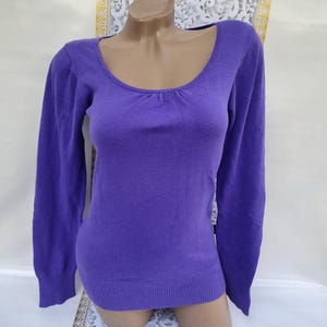 90s Vintage Cotton Women&#39;s Purple Thin Pullover Long Sleeve. Size M.
