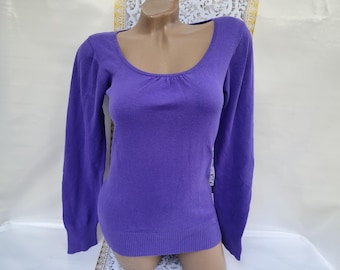 90s Vintage Cotton Women's Purple Thin Pullover Long Sleeve. Size M.