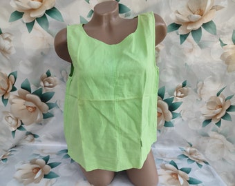 90s Vintage Cotton Womens Green Top/Tee With Sleeveless Pocket. Size M-L.