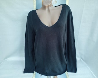 90s Vintage Womens Black V-neck Tie Sweater/pullover Long Sleeve