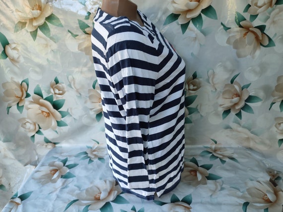 90s Vintage Cotton Womens Blue White Striped Top/… - image 6