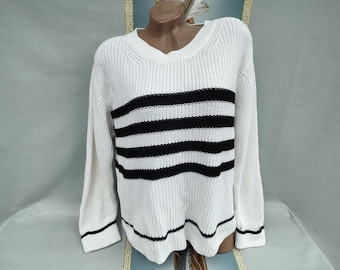 Suéter de rayas blancas y negras para mujer de los años 90. Tallas XL-2XL.