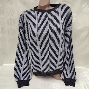 90s Vintage Wool Black Gray Striped Sweater/pullover Oversized