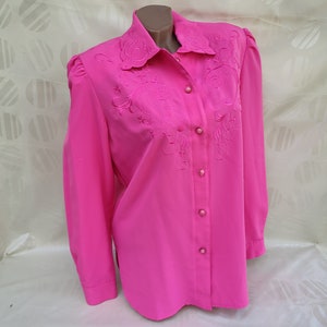 80s Vintage Women Pink Formal Blouse Long Sleeve. Size L.