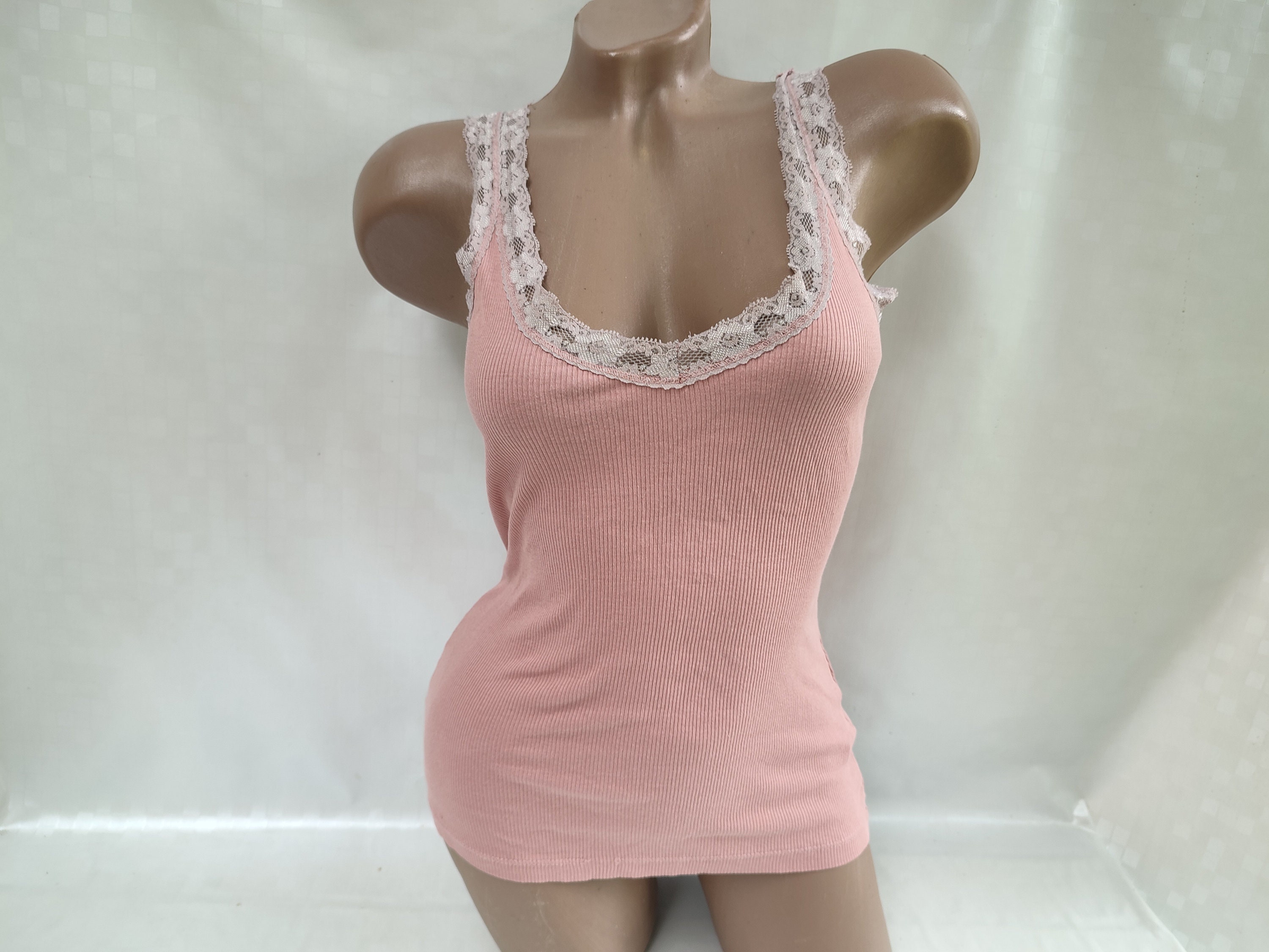 Débardeur rose poudré pour femme vintage des années 90, bordure en