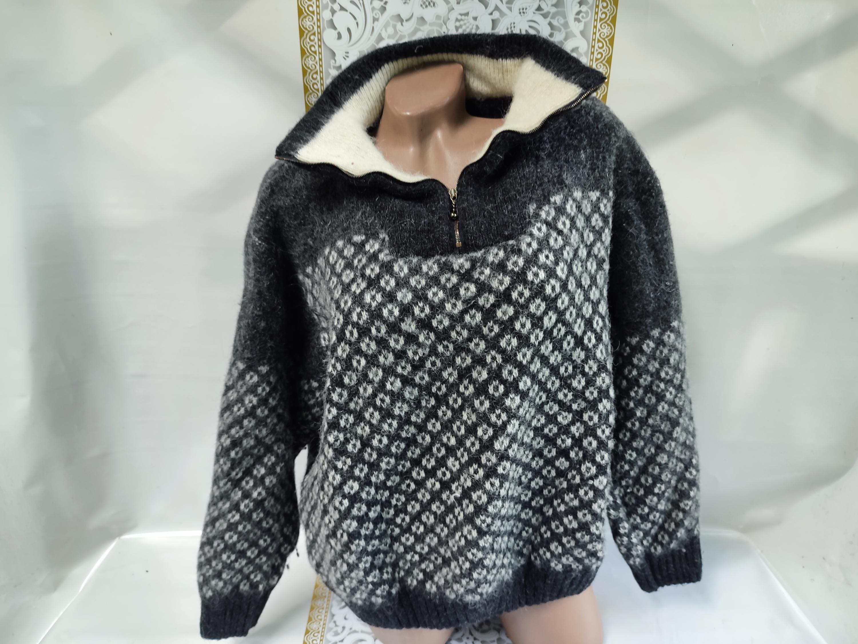 Jersey gris de cuello alto y manga larga para mujer, estilo vintage Y2K, de pura lana islandesa. Tallas: XL-2XL.
