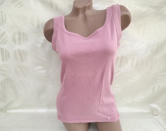 90s Vintage Cotton Womens Basic Pink Tank Top. Size L.