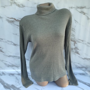 90s Vintage Cotton Womens Gray Ribbed Dickey Turtleneck Long Sleeve. Size XL.
