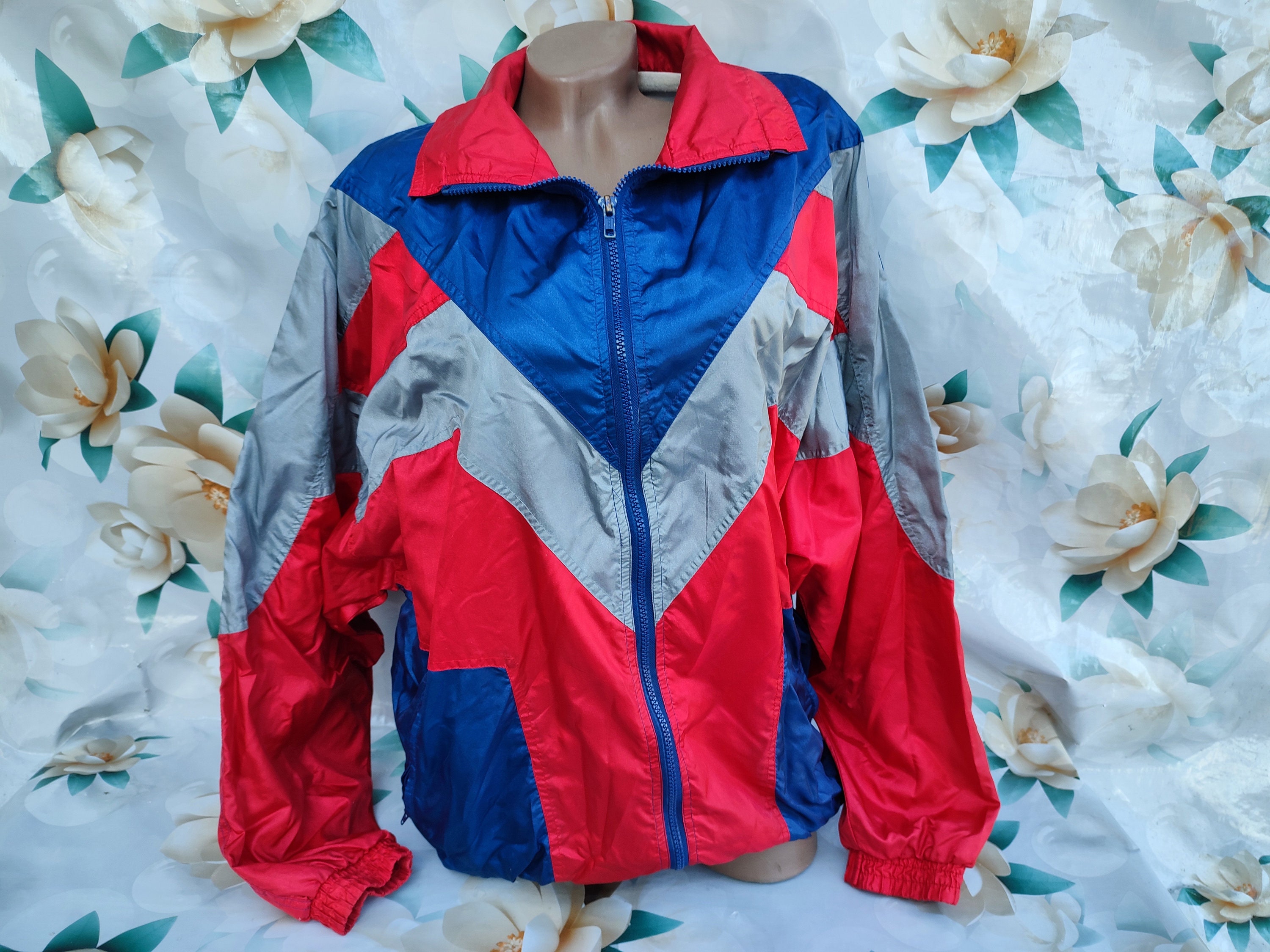 90s Vintage シルク100% G9 ハリントンジャケット ボックス 90s Vintage Color Block Nylon Women's/men's Oversized Windbreaker