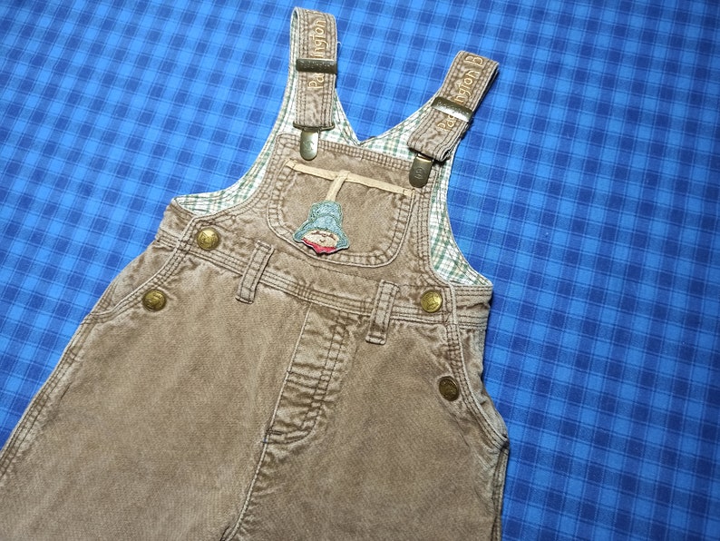 90s Vintage beige corduroy baby romper for 6-9 month boy Velvet kids jumpsuit with straps.