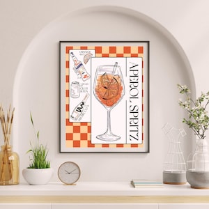 DIGITALE DOWNLOAD | Handgetekende Aperol Spritz kunst aan de muur | Barwagen kunst | Retro cocktailprint