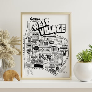 DIGITAAL DOWNLOADEN | Handgetekende West Village NYC Wall Art met buurtinstellingen
