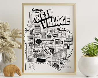 DOWNLOAD DIGITAL | Arte de parede desenhada à mão no West Village NYC com instituições do bairro