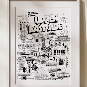 Hand-Drawn Upper East Side NYC Wall Art with Neighborhood Institutions