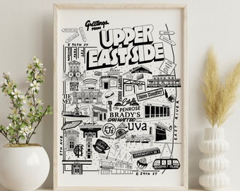 DOWNLOAD DIGITAL | Arte de parede desenhada à mão no Upper East Side de Nova York com instituições do bairro