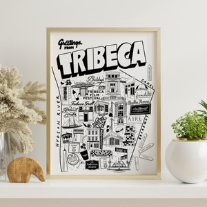DIGITALER DOWNLOAD | Handgezeichnete TriBeCa NYC Wandkunst mit Einrichtungen der Nachbarschaft
