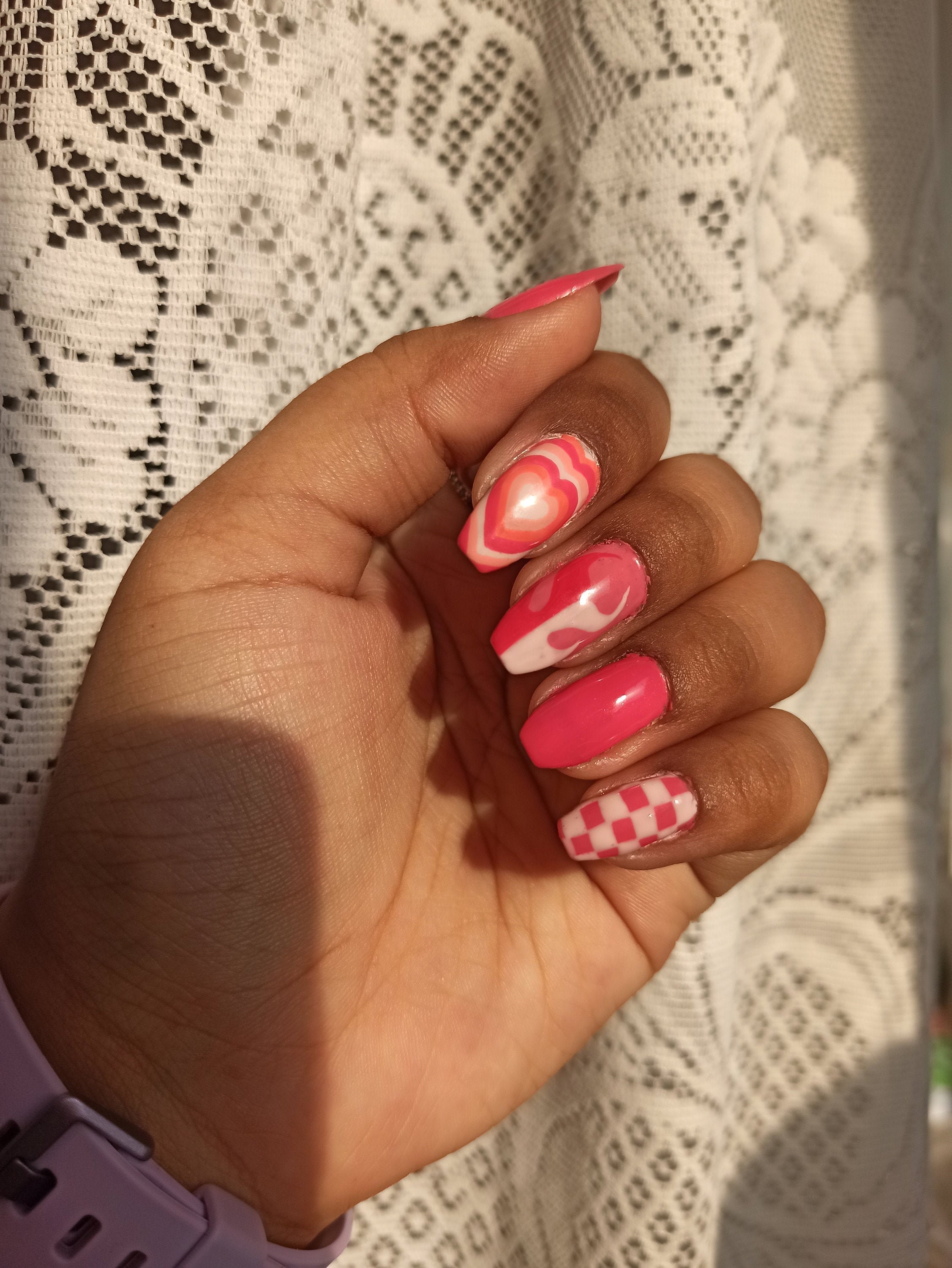 Pink Flame Hearts Mix and Match Press on Nails Checkered Etsy