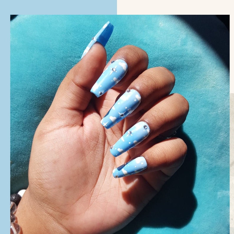 Blue Ombre Cloud Press on Nails Ombre Nails Gel Press Ons - Etsy