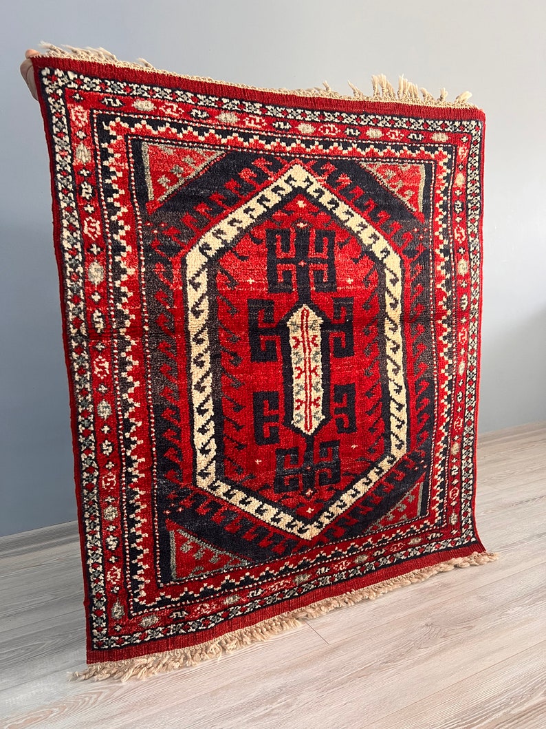 3X3 Ft Square Vintage Hand Knotted Turkish Accent/scatter/small Rug ...