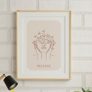 Minimalist Wall Art,Release Quote,Butterfly Woman,Neutral Wall Art,Manifestation Wall Art Print,Boho Print,Law of Attraction,Spiritual Print