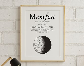 Full Moon Print,Manifestation Wall Art Print,Manifest Gift Her,Law of Attraction,Spiritual Prints,Home Decor,Good Positive Vibes,Meditation