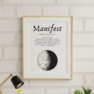 Full Moon Print,Manifestation Wall Art Print,Manifest Gift Her,Law of Attraction,Spiritual Prints,Home Decor,Good Positive Vibes,Meditation image 1