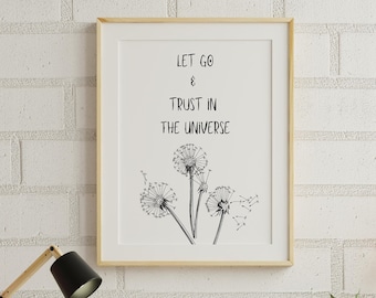 Let Go And Trust In The Universe Digital Print For Her Dandelion Motivating Office Poster Law of Attraction Mindfulness Gift Positive Vibes