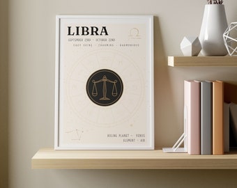 Libra Zodiac Print Star Sign Special Birthday Gift Best Friend Present Astrology Boho Printable Wall Art Next To Bed Quote Apartment Decor