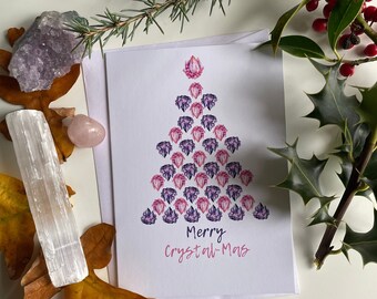 Merry Xmas Card,Christmas Card for Her,Crystal Lover,Greeting Card,Funny Christmas Card,Manifest Card,Xmas Card,Christmas Tree Card,Gemstone