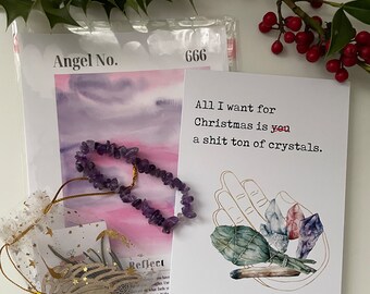 Christmas Crystal Gift Set,Crystal Lover,Greeting Card,Christmas Stocking Filler,Merry Xmas Card,Manifest Card,Xmas Card,Best Friend Gift