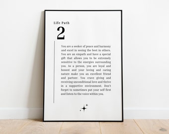 Life Path Number 2/Numerology/Life Path Reading/Mindfulness Prints/Spiritual Prints/Manifestation/Positivity Gift for Her/Aura print
