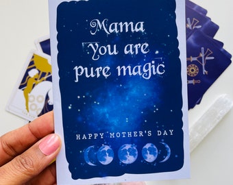Maman, tu es de la pure magie, carte de fête des mères sorcière, maman, carte spirituelle de fête des mères, fête des mères célestes, phases de la lune, astrologie, mystique, mères