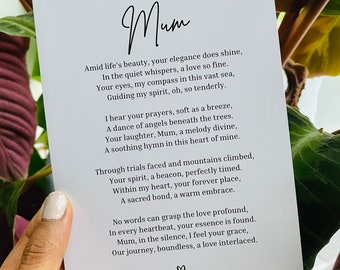 Mum Poem,Mothers Day Gift,Poem for Mum,Gift for Mothers,Personalised Gift For Mum, Gratitude Gift,Love You Mum,Present for Mum,Minimalistic