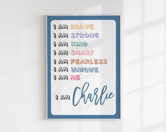 Bright Positive Affirmation,I am,Personalised Name Print,Kids Affirmations,Custom Kids Art,Positive Kid Poster,Spiritual Prints,Kids Bedroom