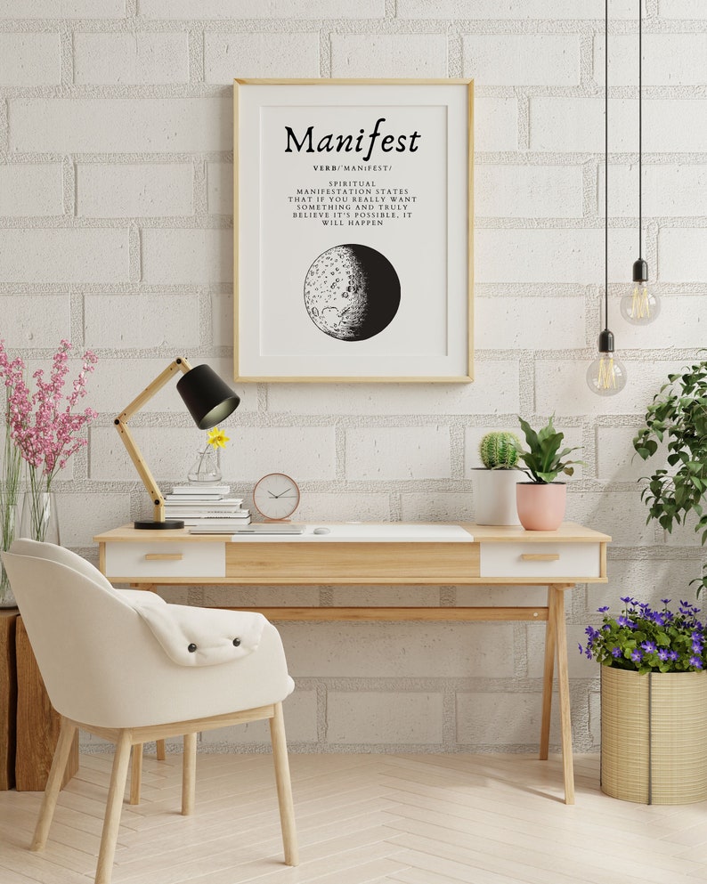 Full Moon Print,Manifestation Wall Art Print,Manifest Gift Her,Law of Attraction,Spiritual Prints,Home Decor,Good Positive Vibes,Meditation image 1