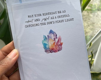 Carte d’anniversaire en cristal, carte d’anniversaire spirituelle, amoureux du cristal, carte de vœux, joyeux anniversaire, loi de l’attraction, carte d’anniversaire alternative, pour elle