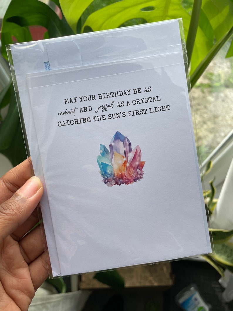 Crystal Birthday Card,Spiritual Birthday Card,Crystal Lover,Greeting Card,Happy Birthday,Law of attraction,Alternative Birthday Card,For Her image 1