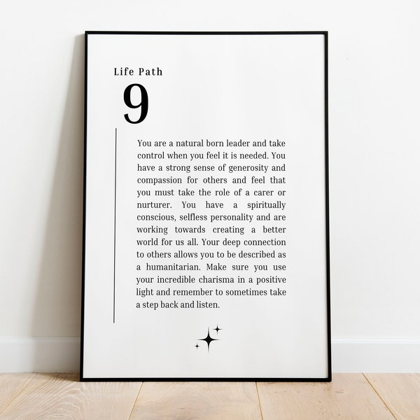 Life Path Number 9/Numerology/Life Path Reading/Mindfulness Prints/Spiritual Prints/Manifestation/Positivity Gift for Her/uplifting gift/