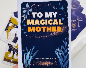 Ma mère magique, carte bleue pour la fête des mères, fête des mères nature, sorcellerie, céleste, mère spirituelle, astrologie, mystique, fête des mères alternative