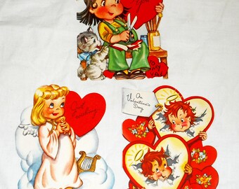 Lot of 3 Vintage 1947 Valentines Cards by Charles Christian Culp with Angels NO Envelopes