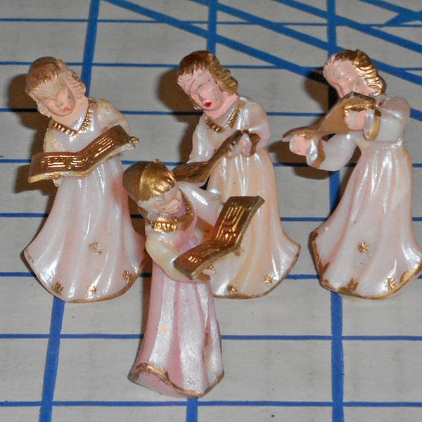 Lot of 6 Miniature Angel Choir Cake Decorations 2 inch Plastic Figures VG